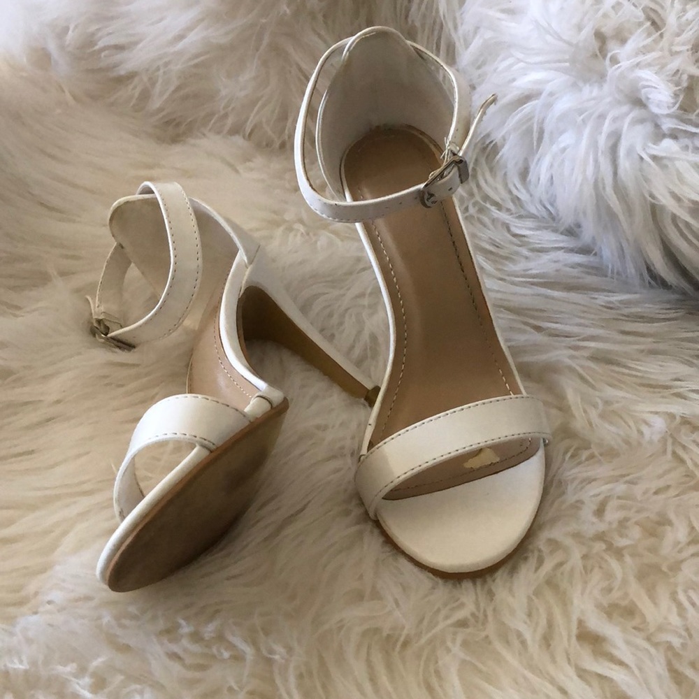 White ankle strap heels